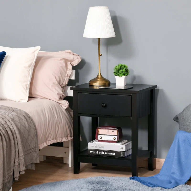 HOMCOM Side Table, 2-tier End Table with Drawer and Storage Shelf, Modern Nightstand for Bedroom, or Living Room, Black
