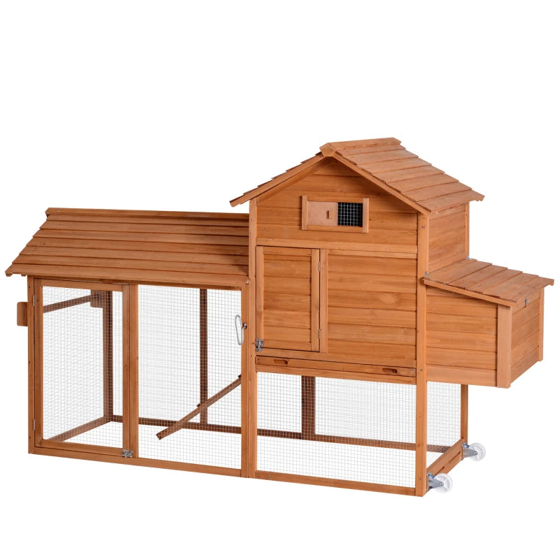 PawHut 83" Wooden Chicken Coop Tractor Hen House Portable Poultry Cage for Outdoor Backyard with Wheels, Nest Box, Removable Tray