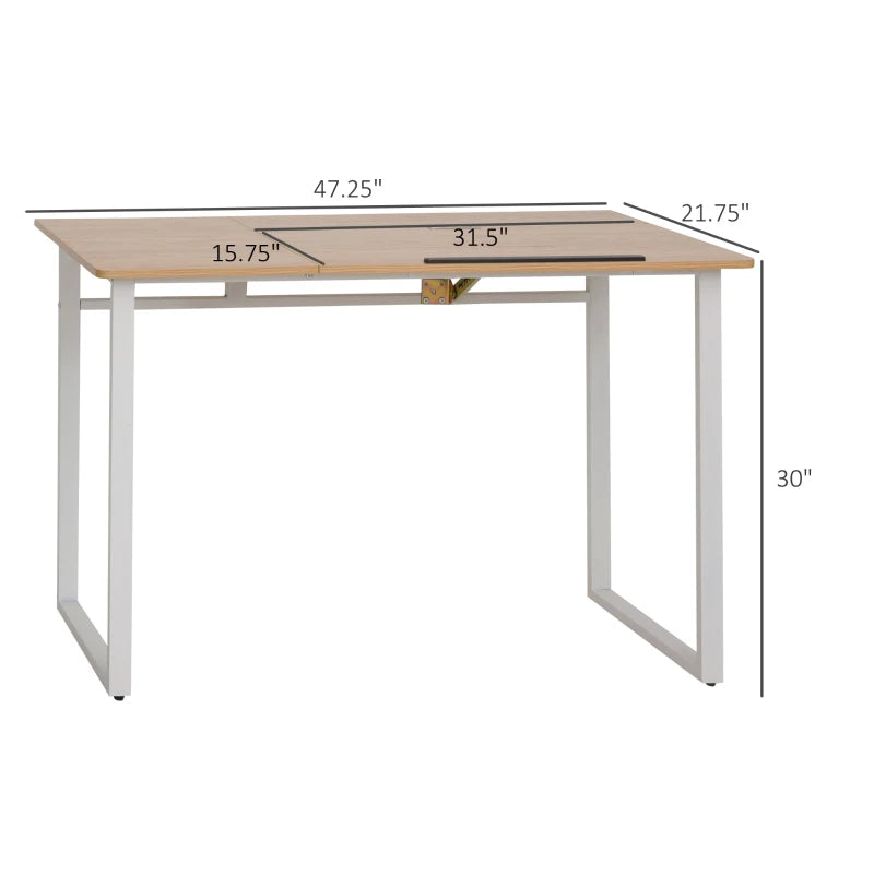 HOMCOM Computer Table with Small Adjustable Angle Tabletop Home Office Desk  Oak Wood Grain