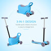 Qaba 3-in-1 Kids Scooter, Sliding Walker Push Car with 3 Wheels, Height Adjustable, Blue