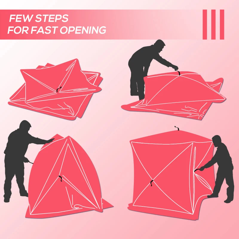 Outsunny 2 Person Ice Fishing Shelter, Waterproof Oxford Fabric Portable Pop-up Ice Tent with Bag for Outdoor Fishing, Red