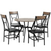 HOMCOM Industrial Dining Table Set for 4, Space-Saving 5 Piece Kitchen Table and Chairs with Round Table, Padded Seat and Steel Frame, Brown