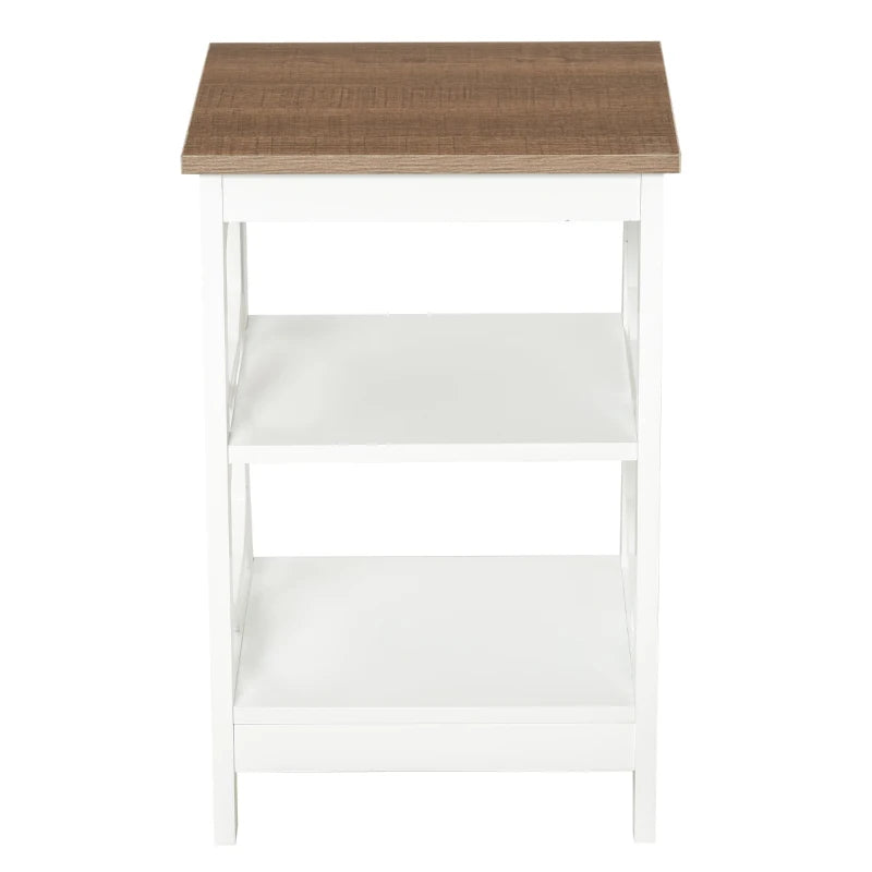 HOMCOM Modern End Table, Accent Side Table with 2 Storage Shelves for Living Room, Bedroom, White