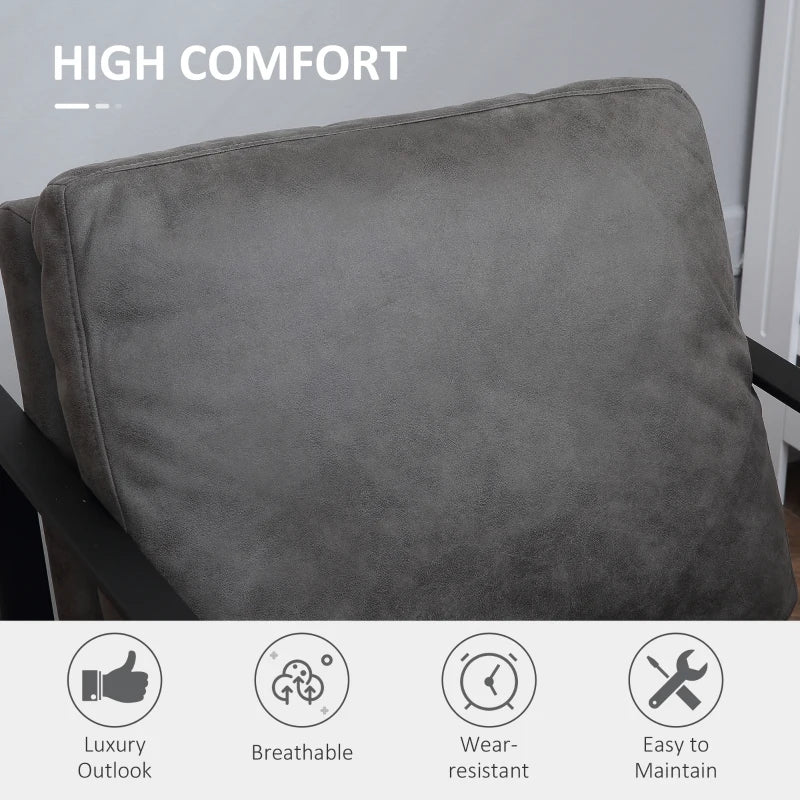 HOMCOM Industrial Accent Chairs with Cushioned Seat and Back, Upholstered Faux Leather Armchair for Bedroom, Living Room Chair with Arms and Steel Legs, Grey