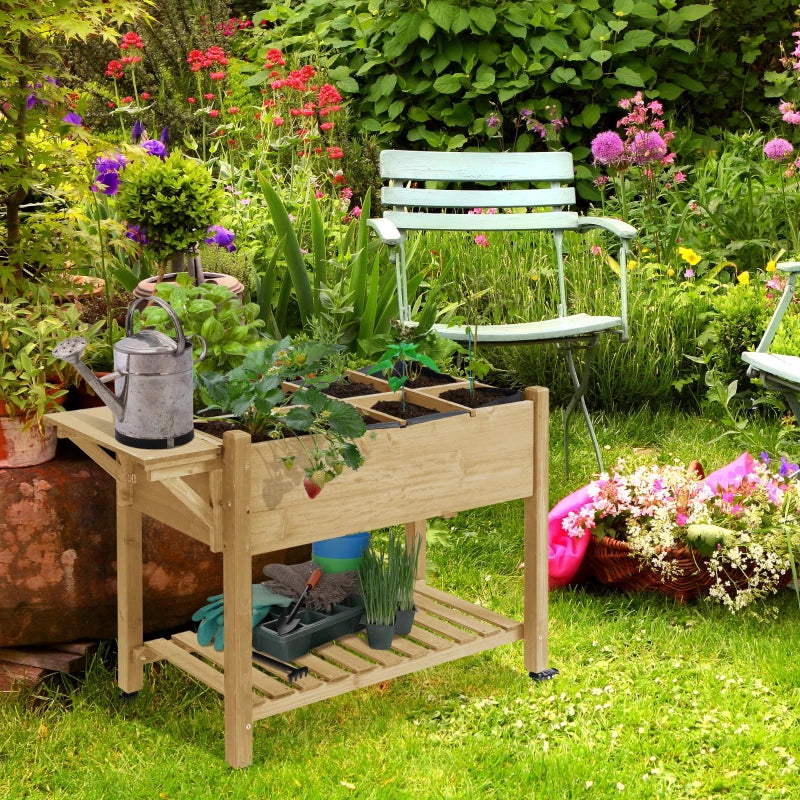 Outsunny Raised Garden Bed Planter Box w/ 8 Grow Grids, Storage Shelf & Lockable Wheels-2