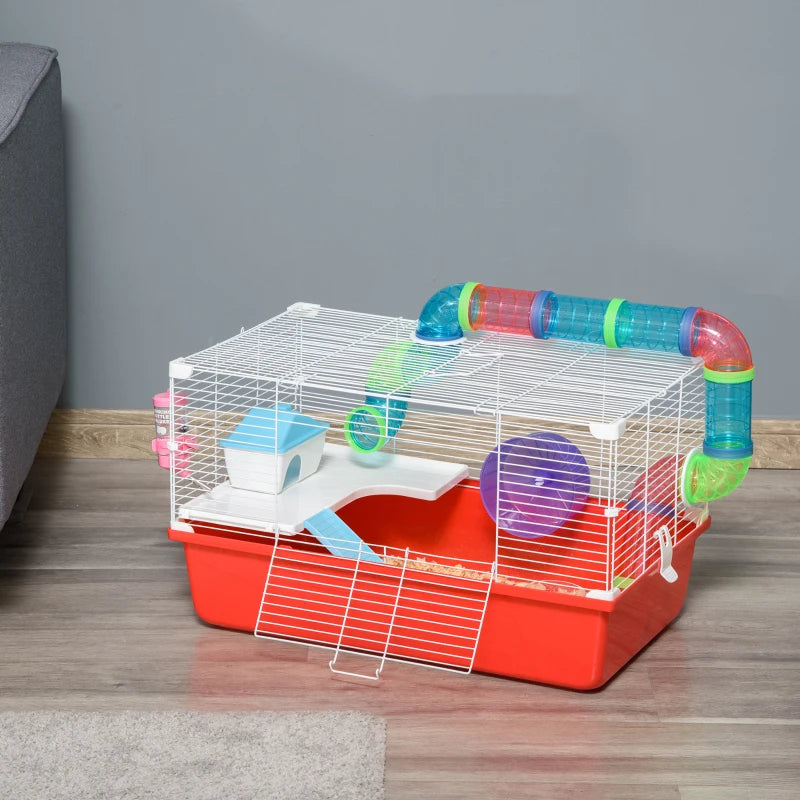 PawHut Four-tier Hamster Habitat Big Cages for Small Animals, Rats, Mice, Gerbils, Pink