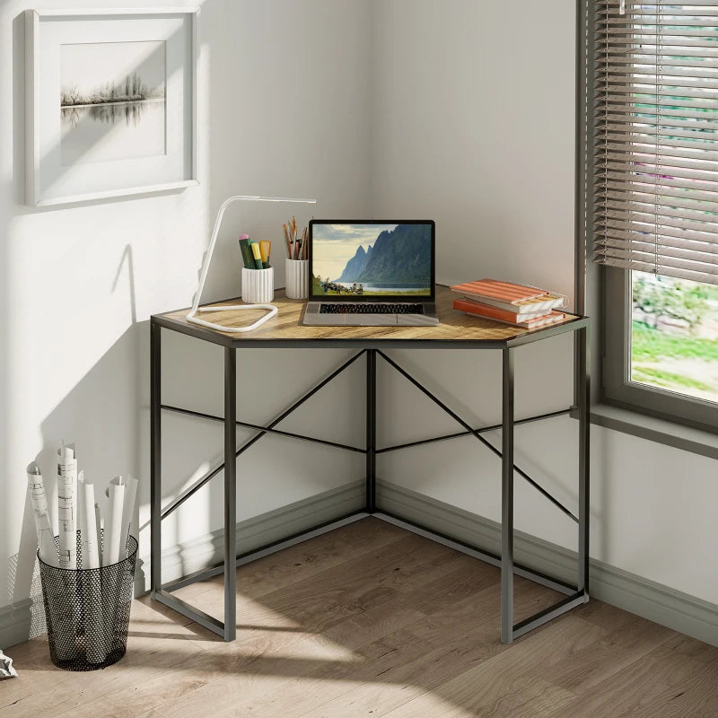 HOMCOM Corner Computer Desk with Steel Frame for Small Spaces, Writing Desk for Workstation, White