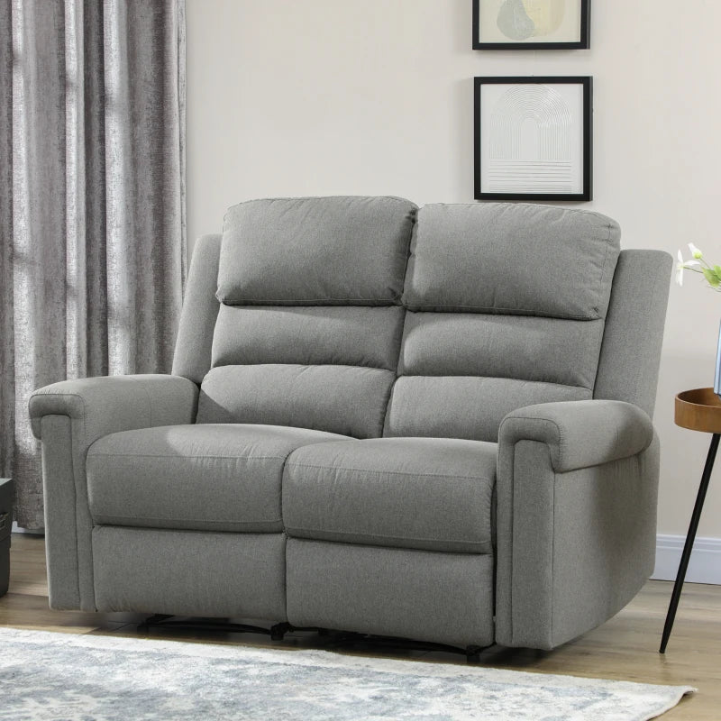 HOMCOM Modern Loveseat Recliner Sofa with Linen Fabric and Thick Sponge Padding, 2 Seater Couch Recliner Couch Manual Reclining Sofa Loveseat Couch Living Room Furniture, Gray-1