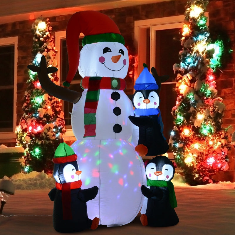 HOMCOM 6' Christmas Holiday Yard Inflatable Outdoor Light Up LED Xmas Decoration 3 Penguins Building Snowman