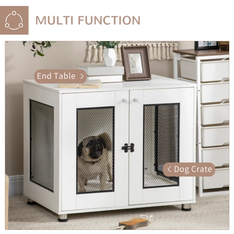 PawHut Dog Crate Indoor Dog Kennel for Small Medium Dogs with Double Doors, 31.5" x 21.75" x 27.5", Grey