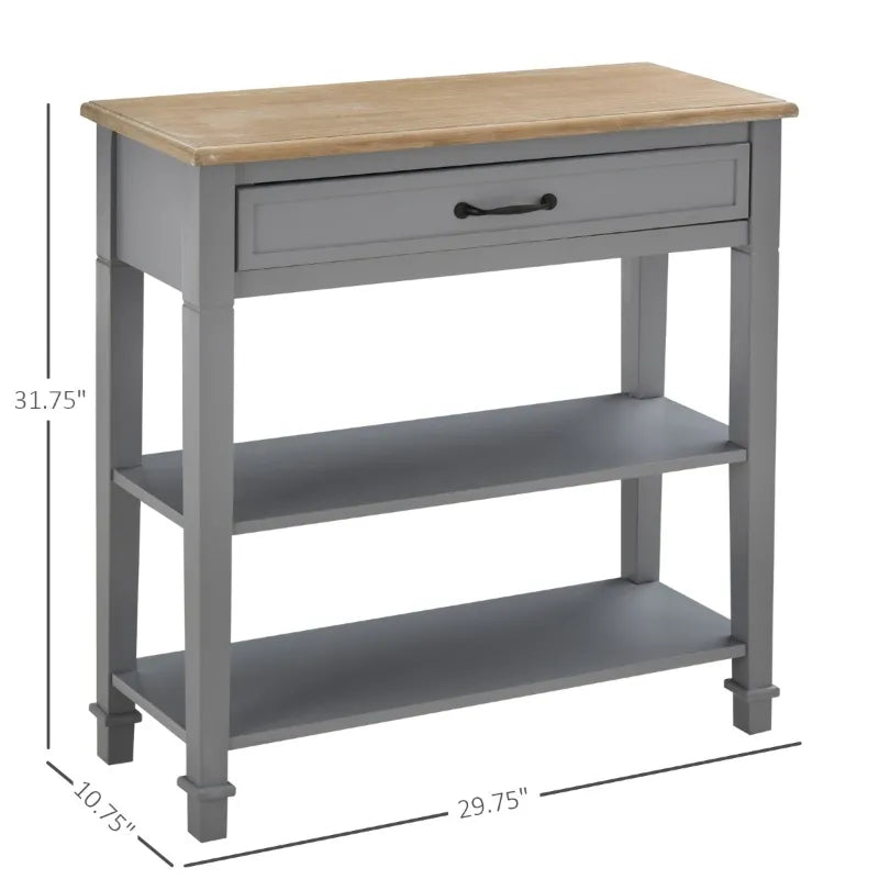 HOMCOM Modern Style Sofa Console Entry Hallway Table with Drawer and Shelves, Sturdy Build, and Large Storage, Grey