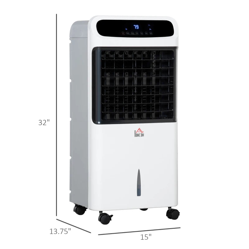 HOMCOM 32" Mobile Evaporative Air Cooler, 3-In-1 Ice Cooling Fan Water Conditioner Humidifier Unit with Remote, Timer, Oscillating, LED Display, 3.2gal Water Tank for Home Office Bedroom