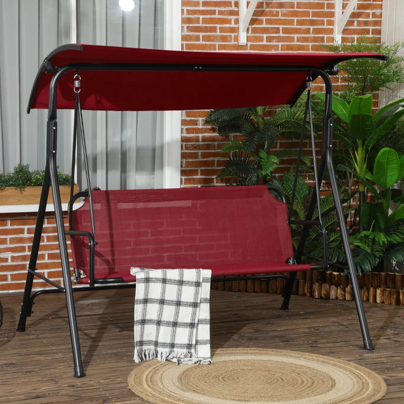 Outsunny Outdoor Patio Swing Chair, Seats 3 Adults, Includes Stand, Adjustable Sun Shade Canopy, Steel Frame, Shaded Bench, Black