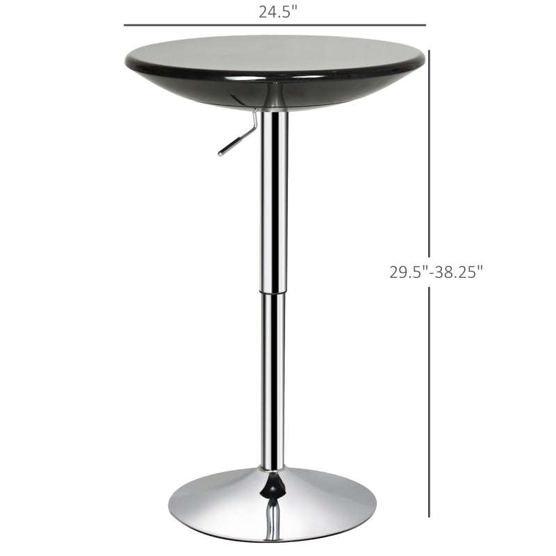 HOMCOM 24.5" Round Cocktail Bar Table Metal Base Tall Bistro Pub Desk Adjustable Counter Height, Black/Silver