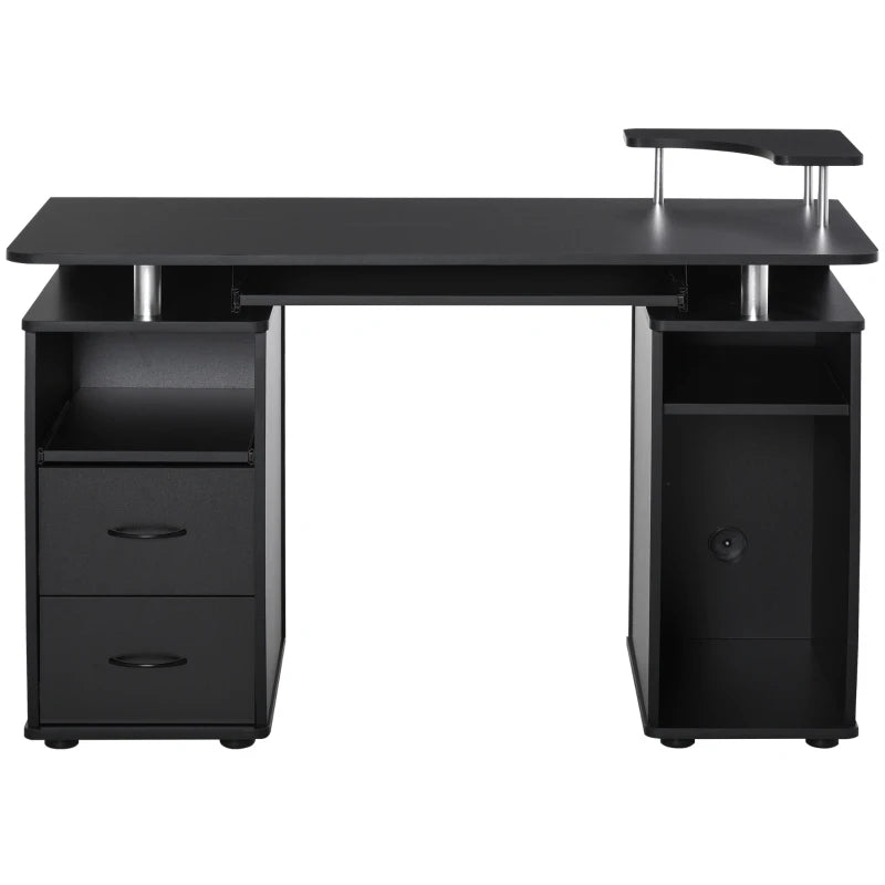 HOMCOM Multi-Function Computer Desk Home Office Workstation with Keyboard Tray, Elevated Shelf,Sliding Scanner Shelf and CPU Stand, Black