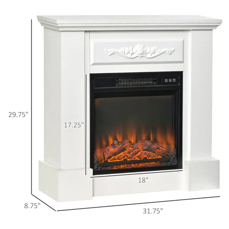 HOMCOM Electric Fireplace Heater with Wood Mantel, Freestanding Heater Firebox, White