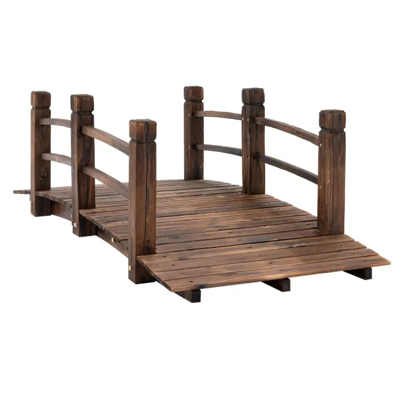 Outsunny 3.3ft Wooden Garden Bridge Arc Footbridge with Half-Wheel Style Railings & Solid Fir Construction, Stained Wood