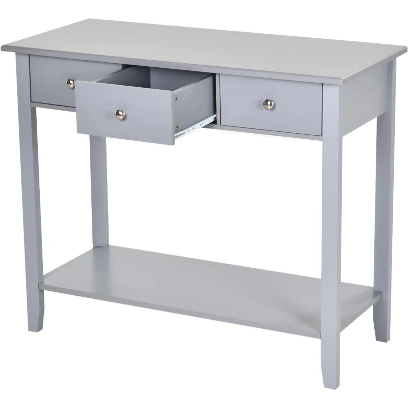 HOMCOM Console Table Industrial Desk with Drawer Bottom Shelf & Large Tabletop for Pictures, Great for the Entryway - Grey