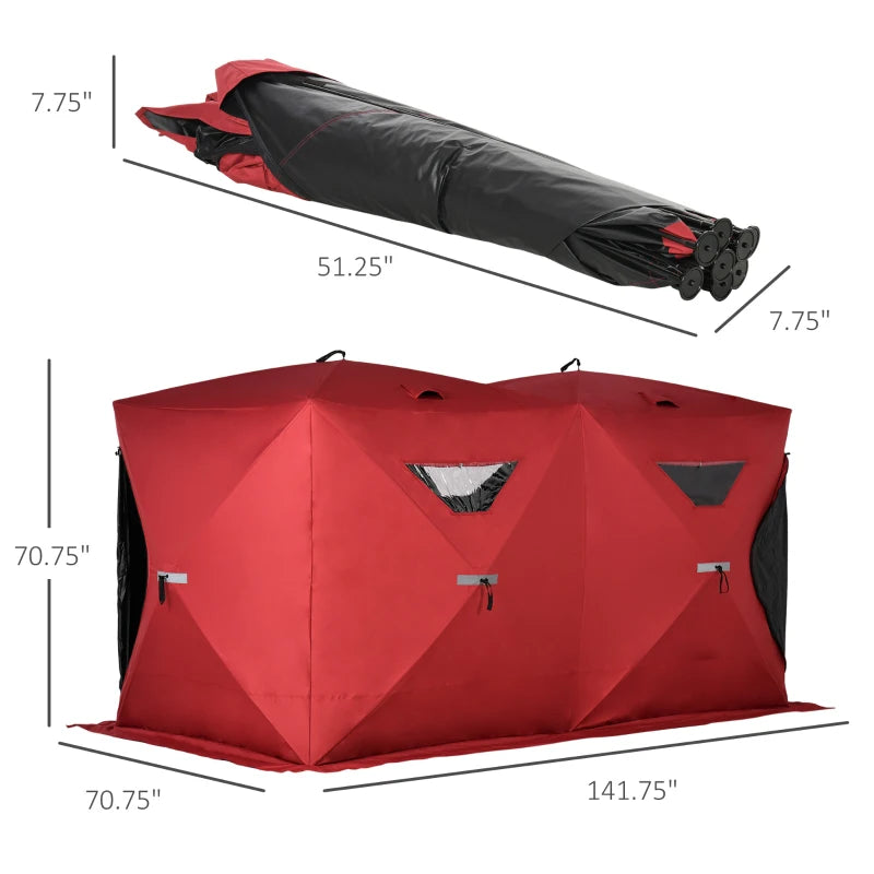 Outsunny 8 Person Portable Ice Fishing Shelter, Outdoor Tent w/ Travel Bag, Windows -Red