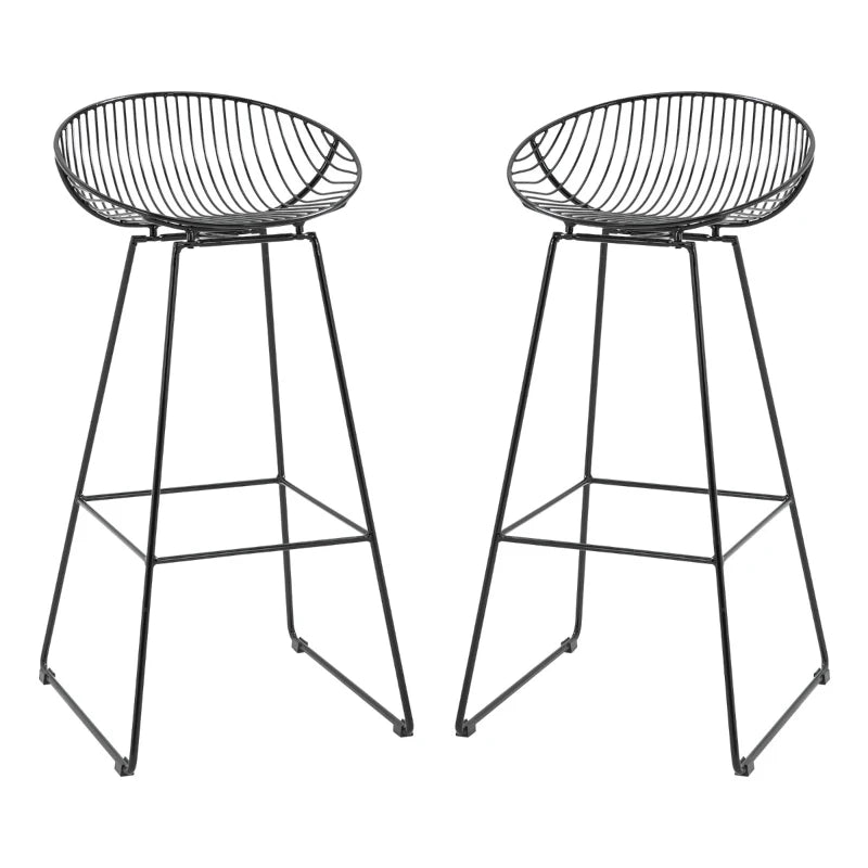 HOMCOM Modern Bar Stools Set of 2, Bar Height Barstools, 29.5" Seat Height Bar Chairs for Kitchen, Pub with Backrest and Footrest, Steel Frame, Black