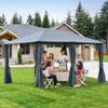 Outsunny 13' x 10' Steel Outdoor Patio Gazebo Pavilion Canopy Tent w/ Curtains Grey