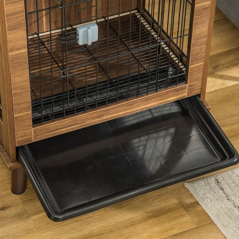 PawHut Wooden & Wire Dog Crate with Surface, Stylish Pet Kennel, Magnetic Doors, Brown