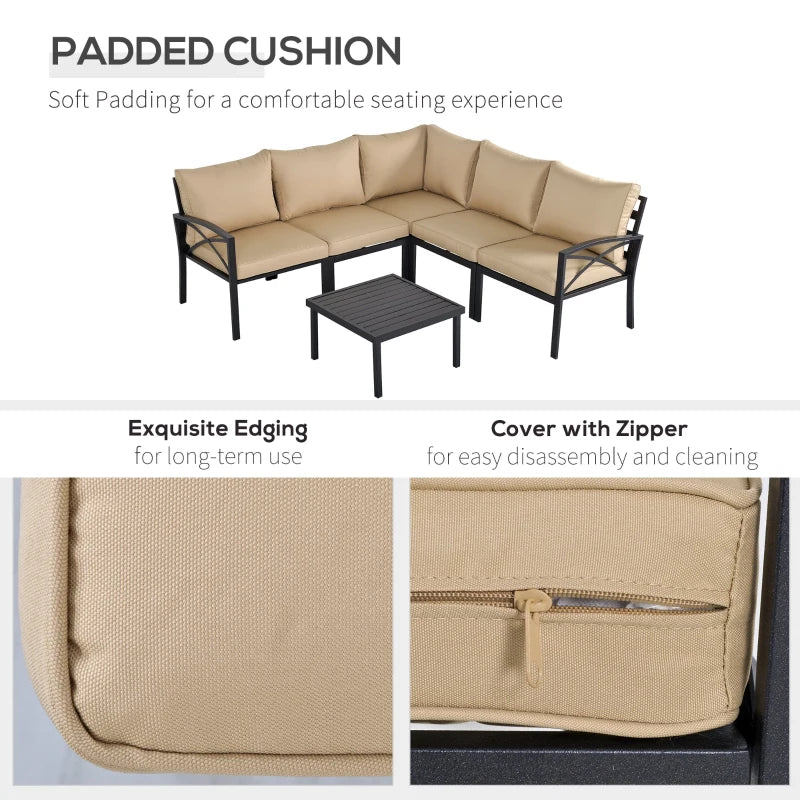 Outsunny 6PC Patio Furniture Set L-Shape Corner Sectional Sofa Set w/ Coffee Table Beige