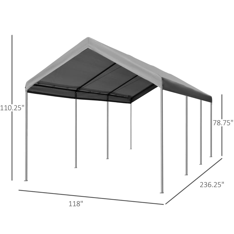 Outsunny 10' x 20' Heavy Duty Outdoor Carport Awning/Canopy with Weather-Fighting Material & Anchor Kit, Grey