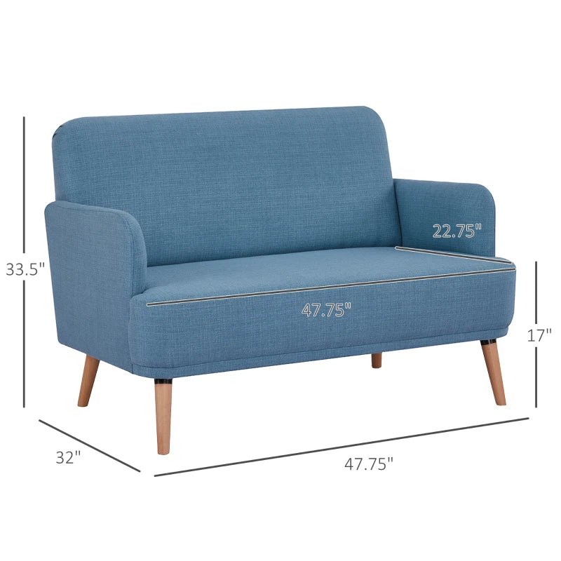 HOMCOM 48" Loveseat Sofa, Modern Love Seats Furniture, Upholstered Small Couch for Small Spaces, Blue