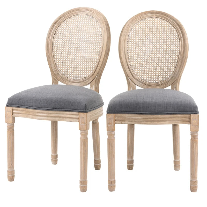 HOMCOM Vintage Armless Dining Chais Set of 2, French Chic Side Chairs with Curved Backrest Linen Upholstery for Kitchen Living Room, Grey