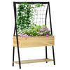 Outsunny Raised Garden Bed with Trellis & Storage Shelf, Elevated Planter Box with Metal Legs, Bed Liner and Drainage Holes, for Vegetable Vines, Climbing Plants, Flowers, Black