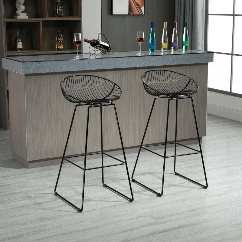HOMCOM Modern Bar Stools Set of 2, Bar Height Barstools, 29.5" Seat Height Bar Chairs for Kitchen, Pub with Backrest and Footrest, Steel Frame, Black