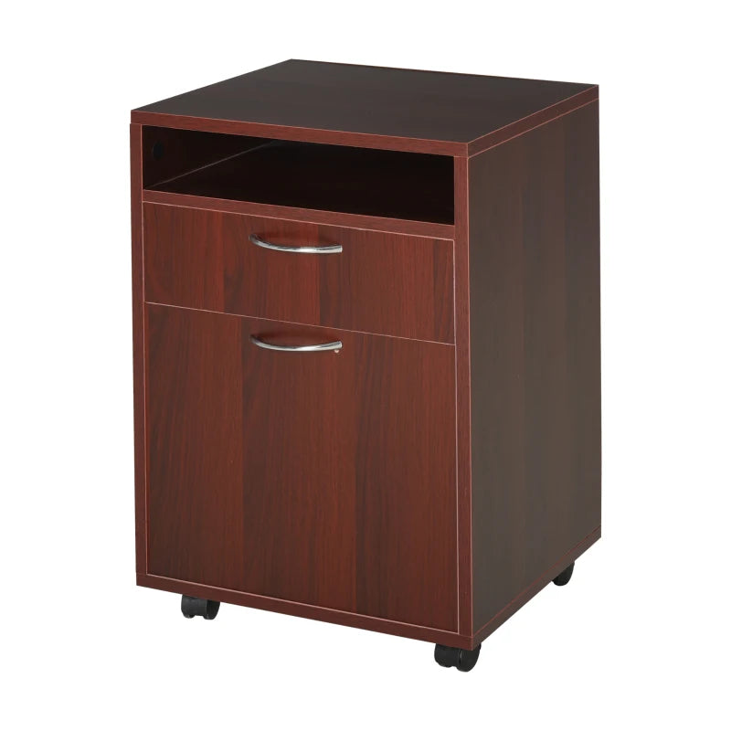 HOMCOM Mobile Storage Cabinet Organizer with Drawer and Cabinet, Printer Stand with Castors, Brown