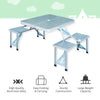 Outsunny 53" Camping Table with 4 seat Plastic Portable Compact Folding Suitcase Picnic Table Set with Umbrella Hole - Blue