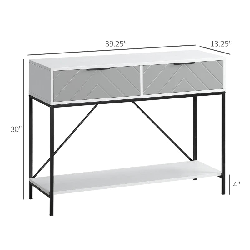 HOMCOM Modern Console Table with 2 Drawers and Open Shelf, Sofa Table for Entryway, Living Room and Hallway, White