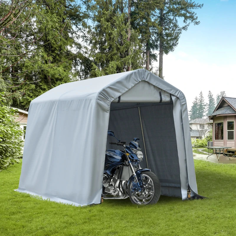 Outsunny 6'x8' Outdoor Storage Shelter with Rollup & Zipper Door, Heavy Duty Carport Shed for Motorcycle Garden Storage, Grey