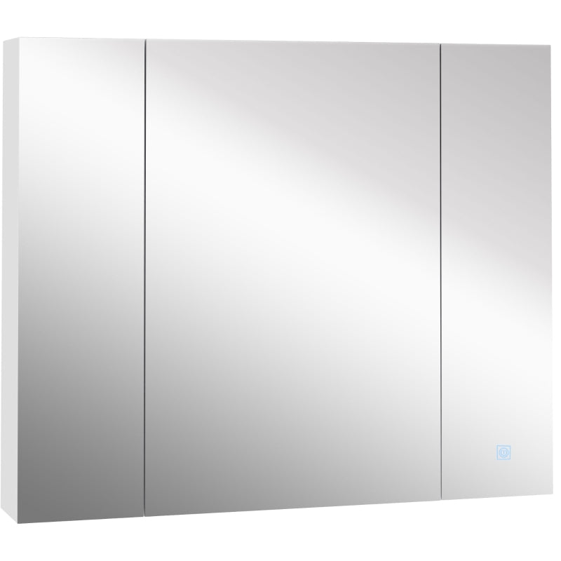 kleankin LED Medicine Cabinet, 35.5 x 29.5" Wall-Mounted Bathroom Vanity Mirror Organizer with Dimmer Touch Switch, Three Doors, and USB Charged, White