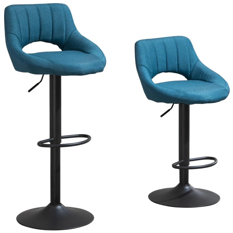 HOMCOM Modern Bar Stools, Swivel Bar Height Barstools Chairs with Adjustable Height, Round Heavy Metal Base, and Footrest, Set of 2, Blue
