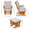HOMCOM Indoor 2 Piece Glider & Ottoman Adjustable Reclining Function with Rubber Wood Base and Cushion - Wood/Cream White