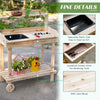Outsunny 36'' Wooden Potting Bench Work Table with 2 Removable Wheels, Sink, Drawer & Large Storage Spaces, Natural