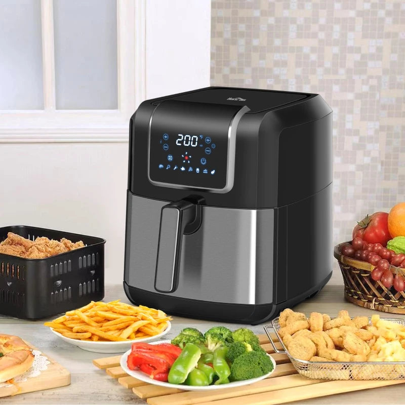 HOMCOM Air Fryer, 1700W 6.9 Quart Air Fryers Oven with Digital Display, 360° Air Circulation, Adjustable Temperature, Timer and Nonstick Basket for Oil Less or Low Fat Cooking, Black