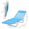 Outsunny Folding Chaise Lounge Pool Chairs, Outdoor Sun Tanning Chairs with Pillow, Reclining Back, Steel Frame & Breathable Mesh for Beach, Yard, Patio, Blue-2