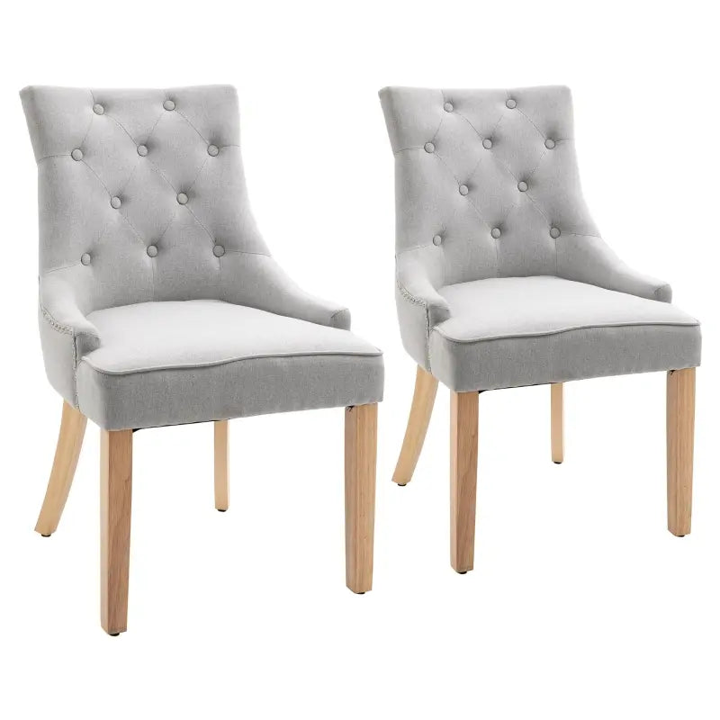 HOMCOM 2 Piece Fabric Dining Chairs Set of 2, Leisure Padded Accent Chair with Armrest, Solid Wooden Legs, Light Grey