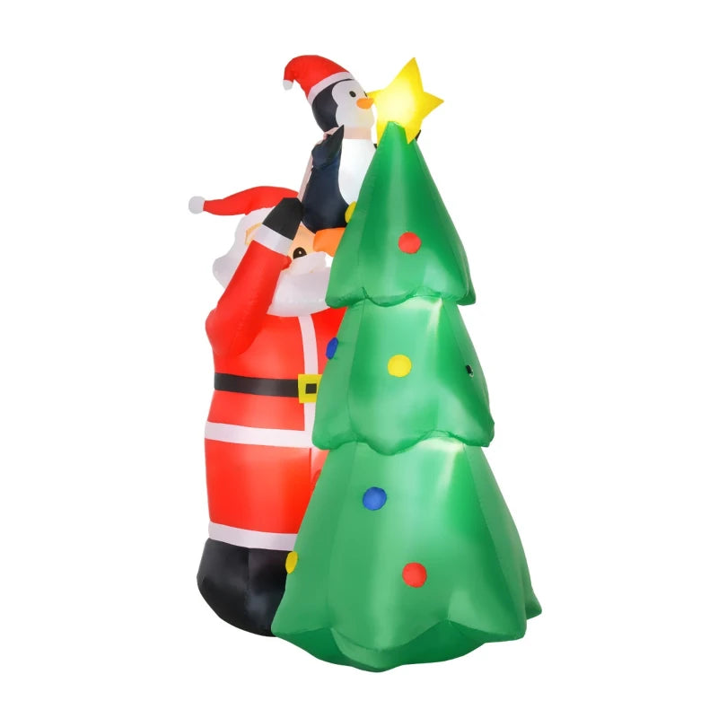 HOMCOM 8ft Christmas Inflatable Santa Claus Stuck In Tree, Outdoor Blow-Up Yard Decoration with LED Lights Display