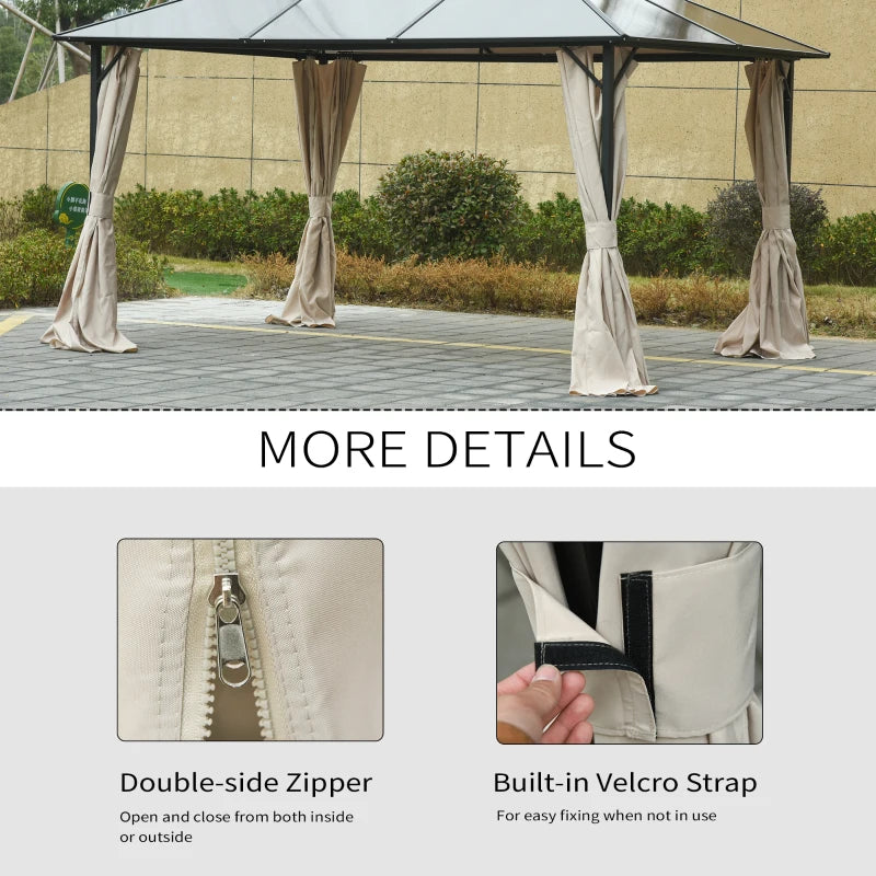 Outsunny 10' x 13' Universal Gazebo Sidewall Set with 4 Panel, 48 Hook/C-Ring Included for Pergolas & Cabanas, Beige