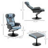 HOMCOM Recliner Chair with Ottoman, Video Gaming Chair, Racing Style Upholstered Swivel Recliner with Footrest, Headrest and Lumbar Support, Grey and Blue