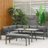 Outsunny 4 PC Aluminum Garden Sofa Set Widened Seat, Coffee Table & Cushions, Dark Grey
