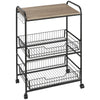 HOMCOM Kitchen Cart with Storage, 16"W Slim Rolling Cart, 4 Tier Kitchen Shelves on Wheels with Side Racks, 2 Basket for Fruit Vegetable, Utility Cart for Narrow Space, Laundry, Walnut