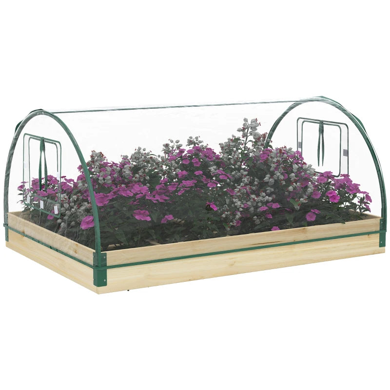 Outsunny Wooden Raised Garden Bed, Planter with Trellis and Metal Corners, Portable on Wheels, for Patio, Backyard, Deck