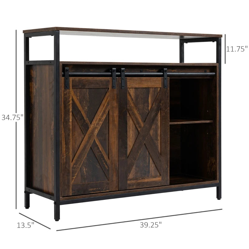 HOMCOM Industrial Sideboard Buffet Cabinet, Kitchen Cabinet with Adjustable Shelves, Coffee Bar Cabinet for Living Room, Bedroom, Hallway, Rustic Brown